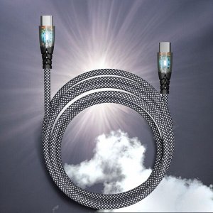Кабель для зарядки телефона TYPE C - TYPE C, 3 А, нейлоновый, 1 м (провод питания), с прозрачными наконечниками, Smartbuy (IK-3112FCTRANSP-BLACK)
