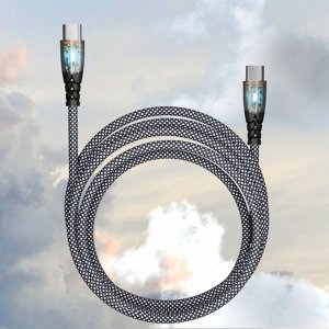 Кабель для зарядки телефона TYPE C - TYPE C, 3 А, нейлоновый, 1 м (провод питания), с прозрачными наконечниками, Smartbuy (IK-3112FCTRANSP-BLACK)