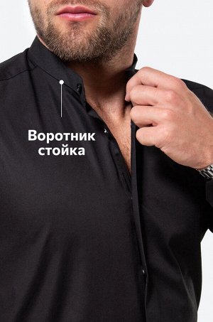 Мужская приталенная рубашка на кнопках с воротником-стойкой с длинным рукавом