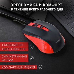 Мышь проводная компьютерная Smartbuy ONE 352 красно-черная (SBM-352-RK)
