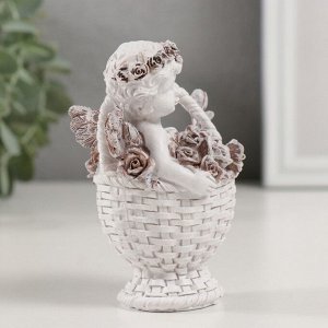 Фигурка полистоун «Ангелочек в корзине роз», кофейный венок, 7x6x10 см