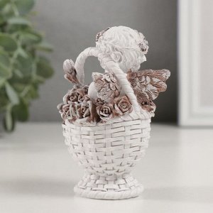 Фигурка полистоун «Ангелочек в корзине роз», кофейный венок, 7x6x10 см
