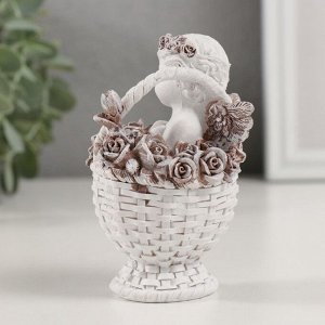 Фигурка полистоун «Ангелочек в корзине роз», кофейный венок, 7x6x10 см