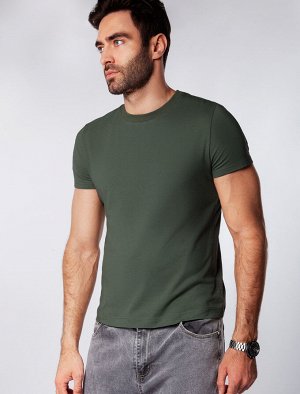 Футболка slim fit  из премиального хлопка с эффектом меланж т.оливковый