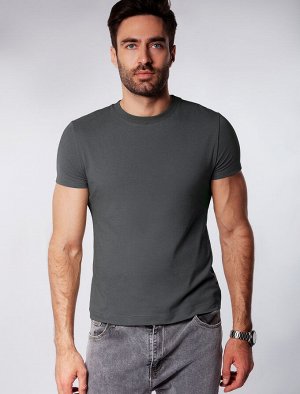 Футболка slim fit  из премиального хлопка с эффектом меланж т.серый