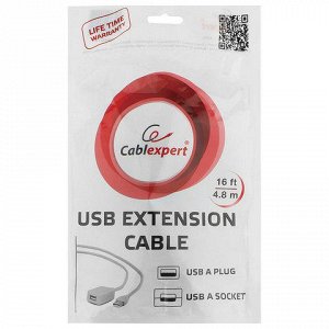Кабель-удлинитель USB 2.0 4,8м CABLEXPERT, AM-AF, для подключения периферии, активный, UAE016