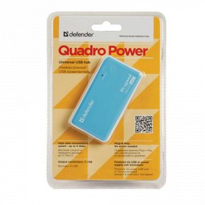 Хаб DEFENDER QUADRO POWER, USB 2.0, 4 порта, порт для питания, 83503