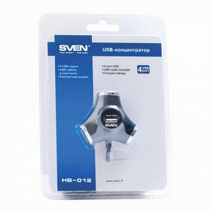 Хаб SVEN HB-012, USB 2.0, 4 порта, кабель 1,2 м., черный, SV-008482