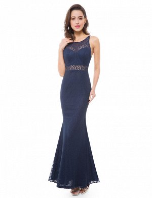 Элегантное синее вечернее кружевное платье