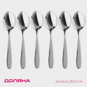 Набор ложек столовых Доляна «Симпли», длина 20.5 см, 6 шт., нержавеющая сталь, серебристый