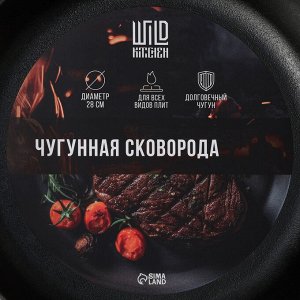 Сковорода Wild Kitchen, d=28 см, лопатка и губка в комплекте, чугун