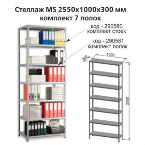 Полки MS (ш1000*г300мм), КОМПЛЕКТ 7шт. для метал. стеллажа,