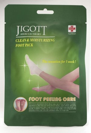 Jigott Clean & Moisturizing Foot Pack Маска-носочки Содержит пару носочков и 2 пакета с жидкостью для пилинга по 15 мл.