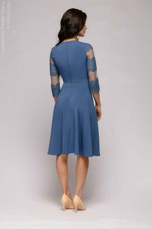 Платье синее длины мини с кружевным верхом