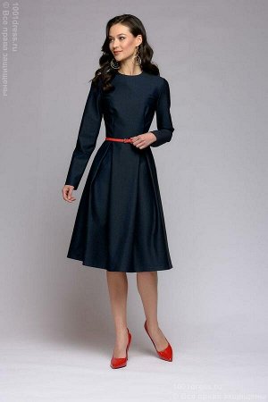Платье темно-синее длины миди с длинными рукавами