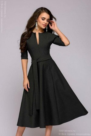 Платье черное в мелкую полоску длины миди с рукавами "летучая мышь"