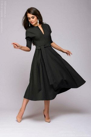 Платье черное в мелкую полоску длины миди с рукавами "летучая мышь"