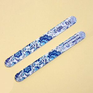 QF Пилка для ногтей «Гжель», прямая, 180/240 грит, 18 см, разноцветная