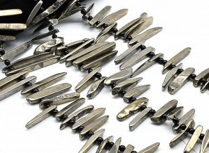 Бусины из агата тонированного галтовка 10*50мм цв.серебристый, 41см, 32 бусины