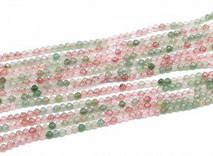 Бусины из кварца клубничного и кварца зеленого шарик гр.2,5мм, 38см, 156 бусин