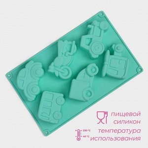 Форма для выпечки Доляна «Транспорт», силикон, 30?17,5 см, 6 ячеек (9?5,5?3,5 см), цвет мятный
