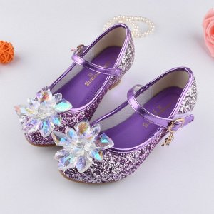 Туфли для девочки на на низком каблуке с цветком цвет: ФИОЛЕТОВЫЙ