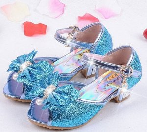 Туфли для девочки на на низком каблуке с бантом цвет: СИНИЙ