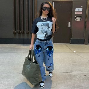 Джинсы женские прямые с принтом