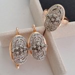 Комплект ювелирной бижутерии Дубайское золото, с двойным покрытием позолотой и посеребрением, вставка: фианиты, р-р 18, 0129, арт.214.493-18