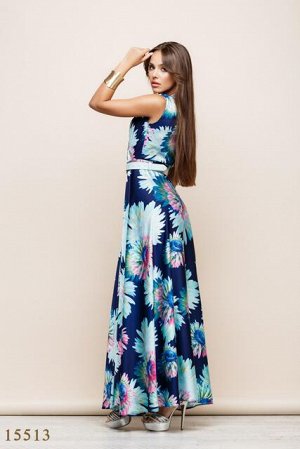 Женское платье 15513 темный синий принт цветы