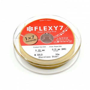Тросик ювелирный (ланка) Flexi 7 струн, диаметр 0,35мм, катушка 30м, цв.золото