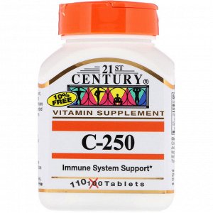 Витамин C 21st Century, C-250, 110 таблеток. 
10% бесплатно
Витаминная добавка
Поддержка иммунной системы
Витамин С является важным антиоксидантом, который помогает нейтрализовать свободные радикалы и