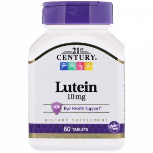 Лютеин 21st Century, Лютеин, 10 мг, 60 таблеток. 
Лютеин является высокоэффективным фитонутриентом с антиоксидантными свойствами.