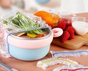 Крышка-чехол с цветными резинками/ пищевые пакеты на резинке/ шапочки для посуды (100 шт)