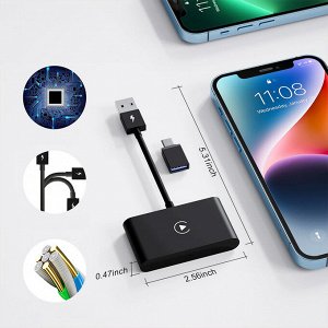 Автомобильный беспроводной адаптер Bluetooth для iPhone CarPlay + Переходник USB-A - Type-C