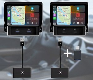 Автомобильный беспроводной адаптер Bluetooth для iPhone CarPlay + Переходник USB-A - Type-C