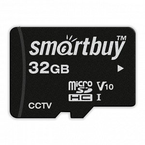Карта памяти  032GB Micro SD HC Smartbuy cl10 U1 V10 для видеонаблюдения (с адаптером SD) (SB32GBSDCCTV)