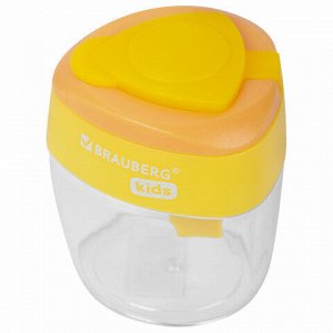Точилка BRAUBERG KIDS "MAXI", 2 отверстия, с большим контейнером, трехгранный корпус, цвета ассорти, 271945