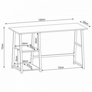 Стол на металлокаркасе BRABIX "LOFT CD-006", 1200х500х730 мм, 2 полки, цвет морёный дуб, 641224