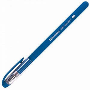Ручка гелевая BRAUBERG "Profi-Gel SOFT", СИНЯЯ, линия письма 0,4 мм, стандартный наконечник 0,5 мм, прорезиненный корпус SOFT-TOUCH, 144130