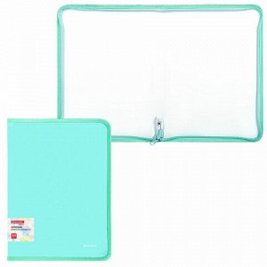 Папка объемная на молнии пластиковая BRAUBERG PASTEL, А4, 330х240 мм, 600 мкм, цвет мятный, 271973