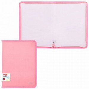 Папка объемная на молнии пластиковая BRAUBERG PASTEL, А4, 330х240 мм, 600 мкм, цвет персиковый, 271972
