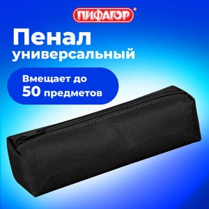 Пенал-тубус ПИФАГОР на молнии, ткань, черный, 20х5 см