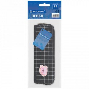 Пенал BRAUBERG, 1 отделение, полиэстер, "Cute bear", черный, 19х4х6 см, 272303