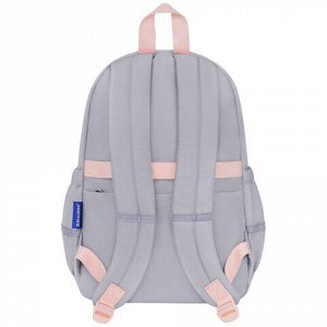 Рюкзак BRAUBERG PASTEL с термонашивками в комплекте, "Sweet paws", серый, 40х29х14 см, 272064