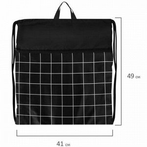 Мешок для обуви BRAUBERG БОЛЬШОЙ, с ручкой, карман на молнии, сетка, 49х41 см, "Checkered", 272404