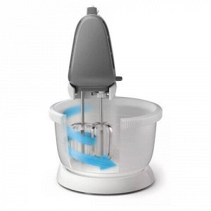 Миксер PHILIPS HR3745/00 на подставке 450 Вт, 5 скоростей, 2 венчика, 2 крюка для теста, чаша, белый