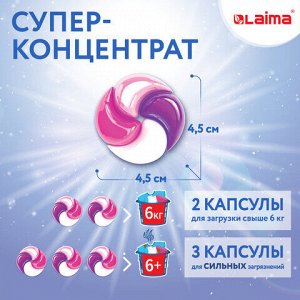 Капсулы для стирки большие концентрат 4 в 1, с кондиционером, "Магия сакуры", 60 шт., LAIMA, 608877