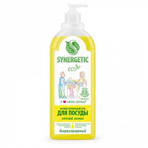 Гель для мытья посуды антибактериальный 1 л, SYNERGETIC "Лимон", флип-топ, 103101
