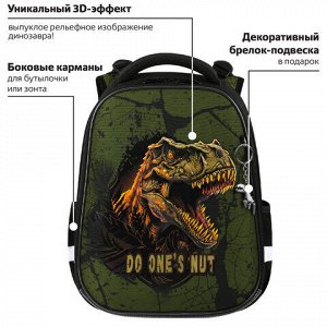 Ранец BRAUBERG PREMIUM, 2 отделения, с брелоком, "Dino attack", 3D-панель, 38х29х16 см, 272016
